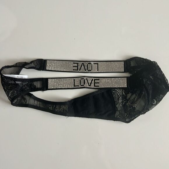 Women's Glitter Lace ( Love) Low Rise Thongs Underwear Panty Solid Black Panties - Picture 6 of 8